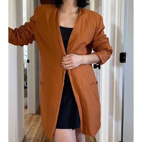 American Vintage Jackets & Blazers - Vintage 90s orange long Rayon blazer oversized classic minimalist large office